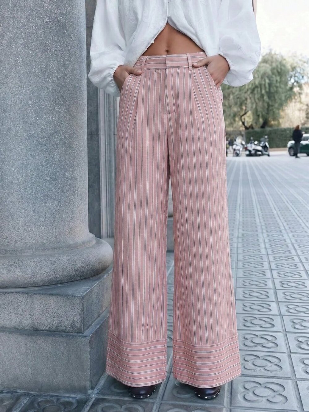 Baby Pink Casual Women's Mid Rise Long Pants